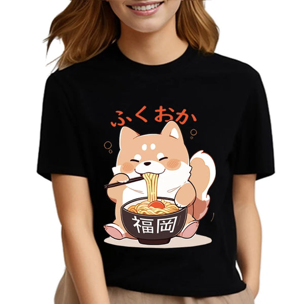 Shiba Inu T Shirt Women Japanese Anime Cartoon Dog Tee Harajuku O Neck Short Sleeve Top